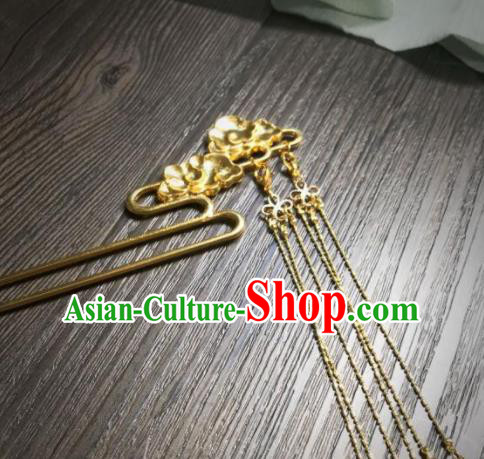 Chinese Ancient Princess Hair Accessories Traditional Golden Cloud Tassel Hairpins for Women