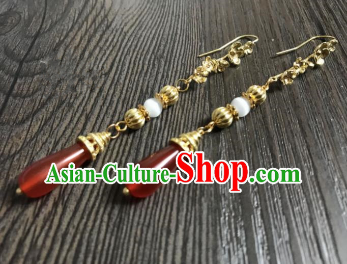 Chinese Ancient Jewelry Accessories Traditional Classical Hanfu Agate Earrings for Women