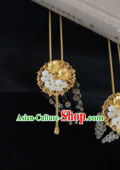 Chinese Ancient Princess Hair Accessories Traditional Golden Tassel Brass Hairpins for Women