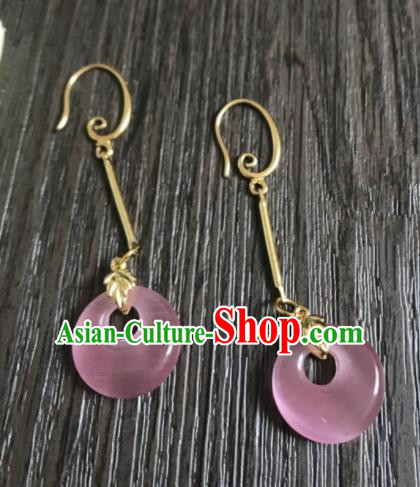 Chinese Ancient Classical Jewelry Accessories Traditional Hanfu Rose Chalcedony Earrings for Women