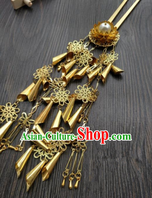 Chinese Ancient Princess Hair Accessories Traditional Golden Tassel Hairpins for Women