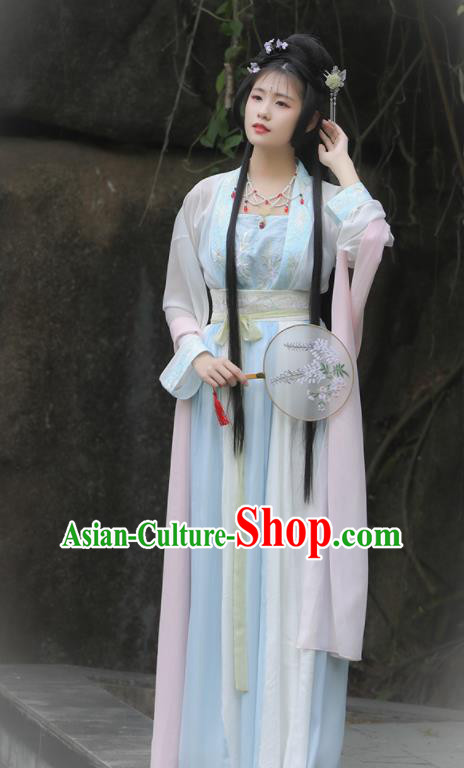 Traditional Chinese Ancient Peri Goddess Hanfu Dress Tang Dynasty Princess Historical Costume for Women