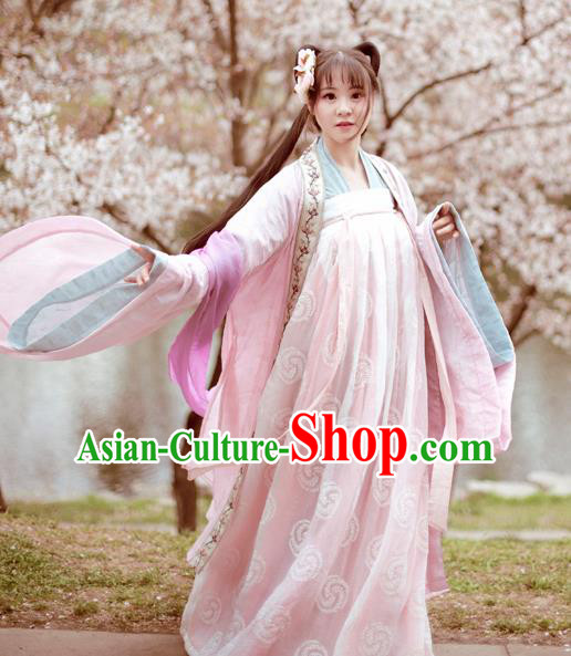 Traditional Chinese Ancient Nobility Lady Pink Hanfu Dress Tang Dynasty Princess Historical Costume Complete Set for Women