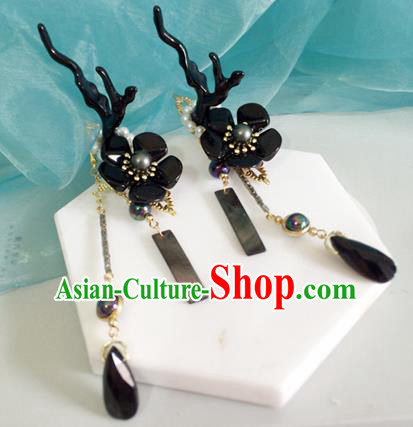 Chinese Ancient Hanfu Hair Accessories Traditional Black Dragon Horn Hair Claws Hairpins for Women