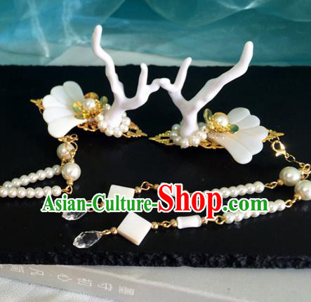 Chinese Ancient Hanfu Tassel Hair Accessories Traditional White Dragon Horn Hair Claws Hairpins for Women