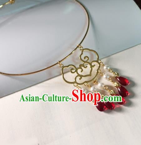 Chinese Ancient Hanfu Jewelry Accessories Traditional Red Crystal Tassel Necklace for Women