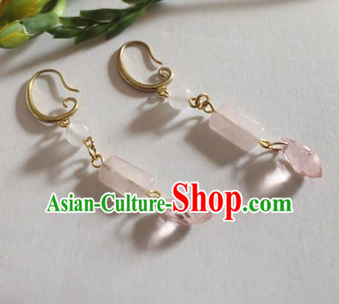 Chinese Ancient Hanfu Jewelry Accessories Traditional Rose Chalcedony Earrings for Women