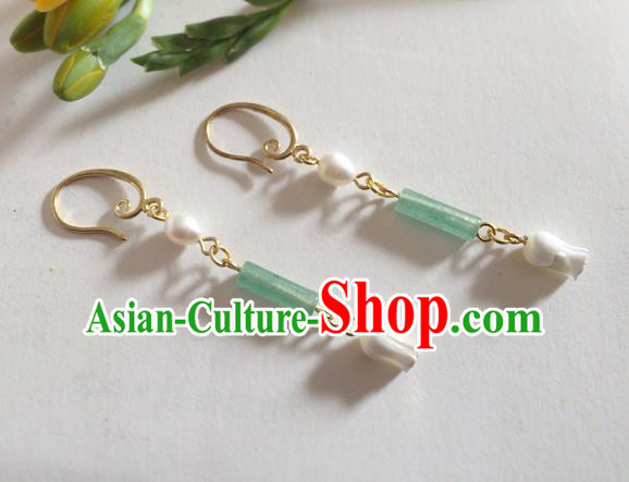 Chinese Ancient Hanfu Jewelry Accessories Traditional Green Chalcedony Earrings for Women