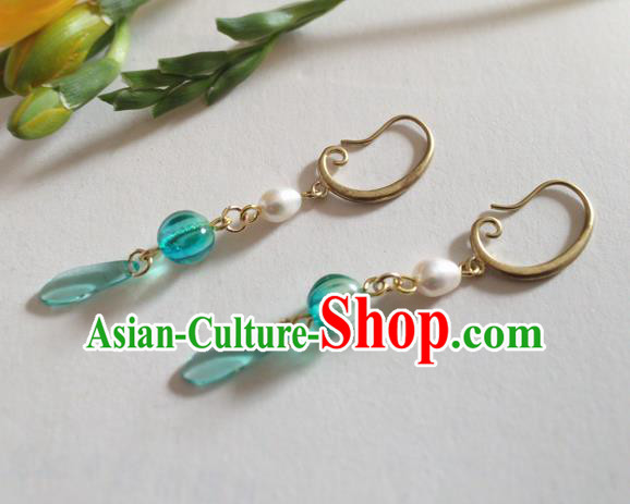 Chinese Ancient Hanfu Jewelry Accessories Traditional Pearl Green Earrings for Women