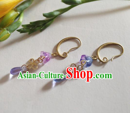 Chinese Ancient Hanfu Jewelry Accessories Traditional Purple Earrings for Women