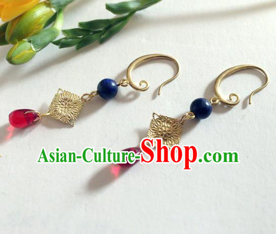 Chinese Ancient Hanfu Jewelry Accessories Traditional Golden Earrings for Women