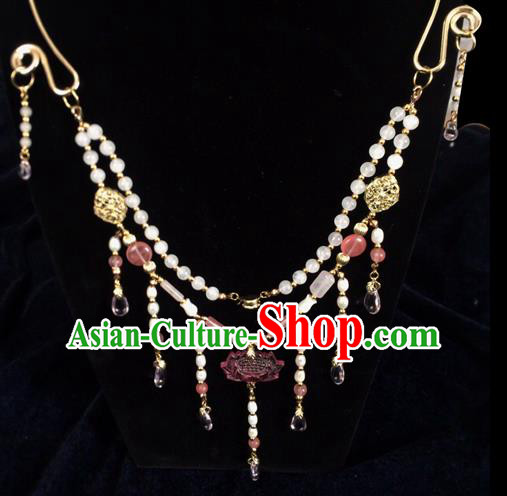 Chinese Ancient Hanfu Jewelry Accessories Traditional Pearls Tassel Lotus Necklace for Women