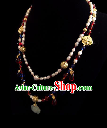 Chinese Ancient Hanfu Jewelry Accessories Traditional Pearls Necklace Conophytum Pucillum for Women