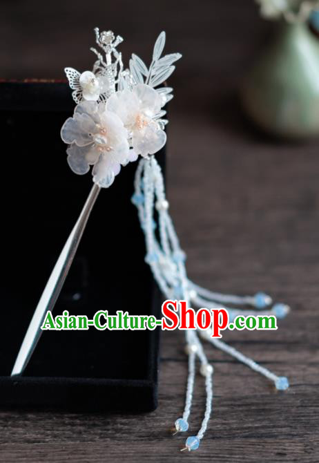 Chinese Ancient Hanfu Hair Accessories Traditional Wedding White Flowers Tassel Hairpins for Women