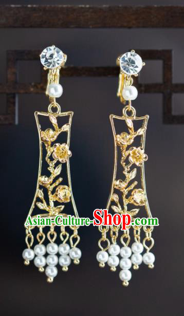 Chinese Ancient Hanfu Jewelry Accessories Traditional Wedding Golden Plum Blossom Earrings for Women