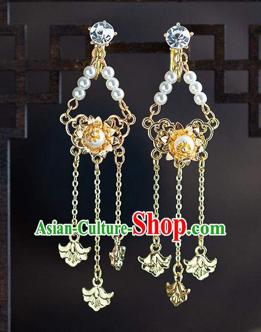 Chinese Ancient Hanfu Jewelry Accessories Traditional Wedding Golden Tassel Earrings for Women