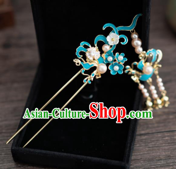 Chinese Ancient Hanfu Wedding Hair Accessories Traditional Pearls Tassel Hairpins for Women