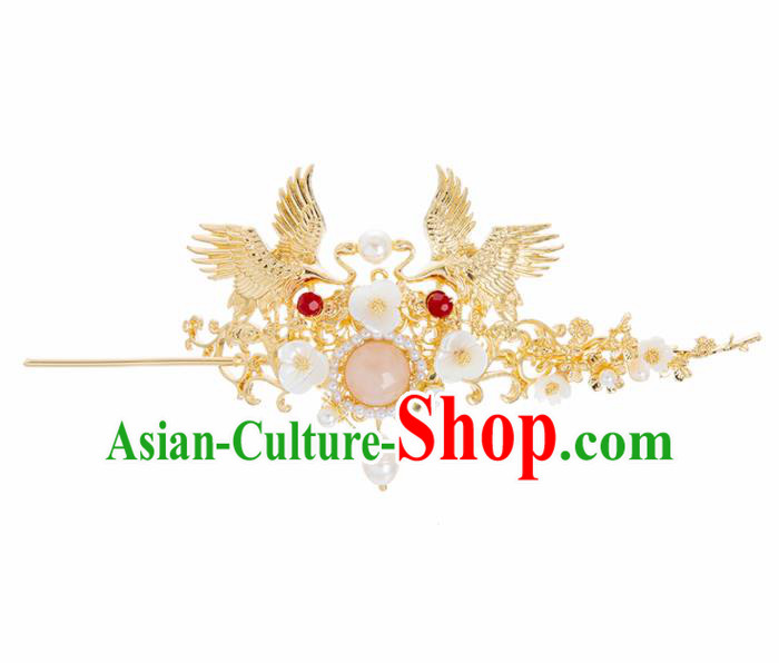 Chinese Ancient Hanfu Wedding Hair Accessories Traditional Golden Cranes Hair Crown Hairpins for Women