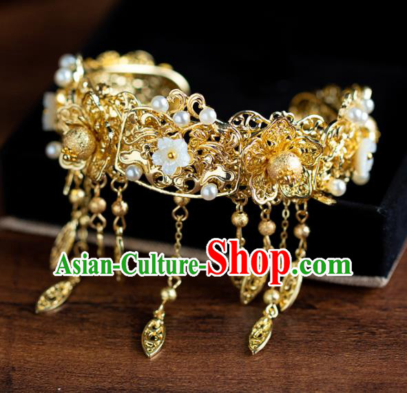 Chinese Ancient Hanfu Jewelry Accessories Traditional Golden Flowers Tassel Bracelet for Women