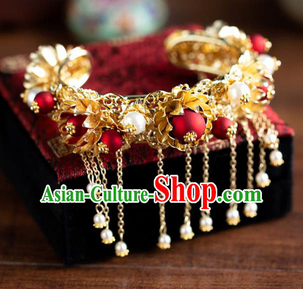 Chinese Ancient Bride Hanfu Jewelry Accessories Traditional Golden Tassel Bracelet for Women