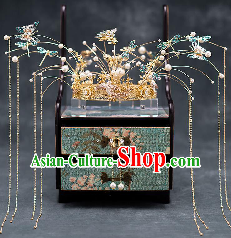 Chinese Ancient Hanfu Hair Accessories Traditional Wedding Crystal Butterfly Phoenix Coronet Hairpins for Women