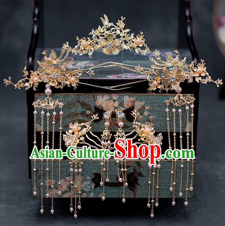 Chinese Ancient Hanfu Wedding Hair Accessories Traditional Bride Tassel Step Shake Hairpins Hair Clips for Women