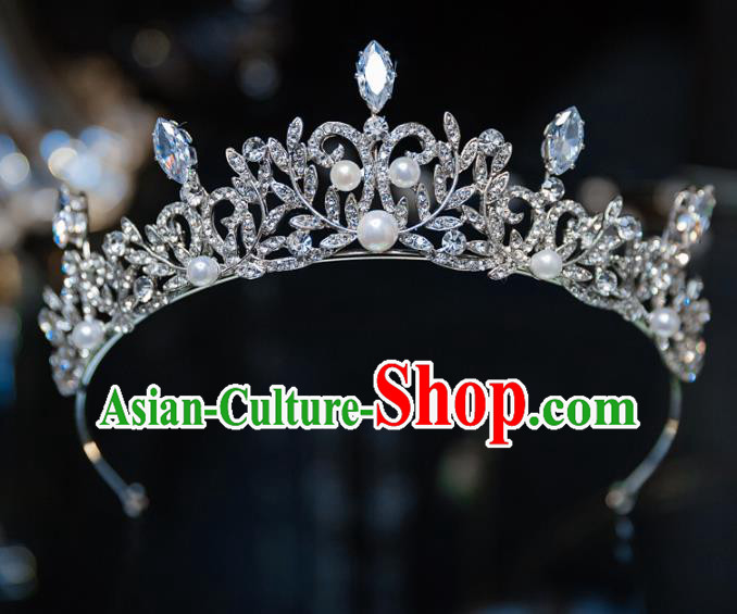 Handmade Baroque Hair Accessories Princess Wedding Pearls Crystal Royal Crown for Women