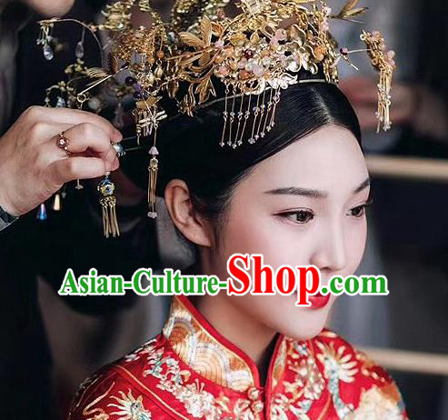 Chinese Ancient Palace Hair Accessories Traditional Wedding Hanfu Hairpins Tassel Phoenix Coronet for Women