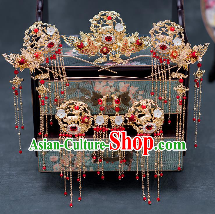 Chinese Ancient Wedding Hair Accessories Traditional Hanfu Tassel Hairpins Palace Phoenix Coronet for Women