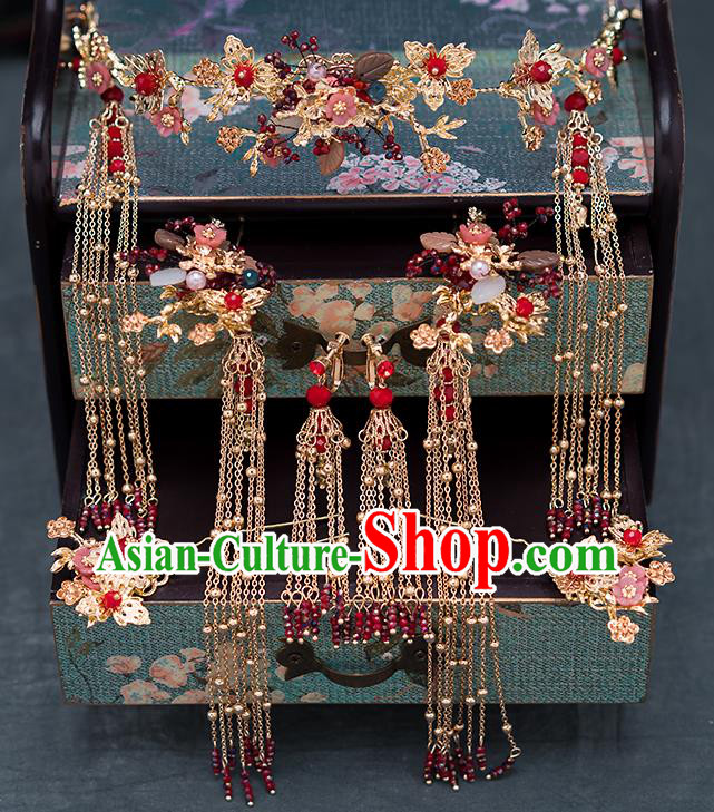 Chinese Ancient Wedding Phoenix Coronet Hair Accessories Traditional Hanfu Tassel Hairpins for Women