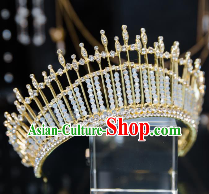 Handmade Baroque Hair Accessories Wedding Queen Crystal Beads Royal Crown for Women