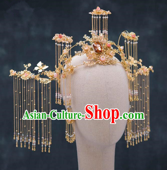 Chinese Ancient Queen Tassel Phoenix Coronet Hair Accessories Traditional Hanfu Hairpins for Women