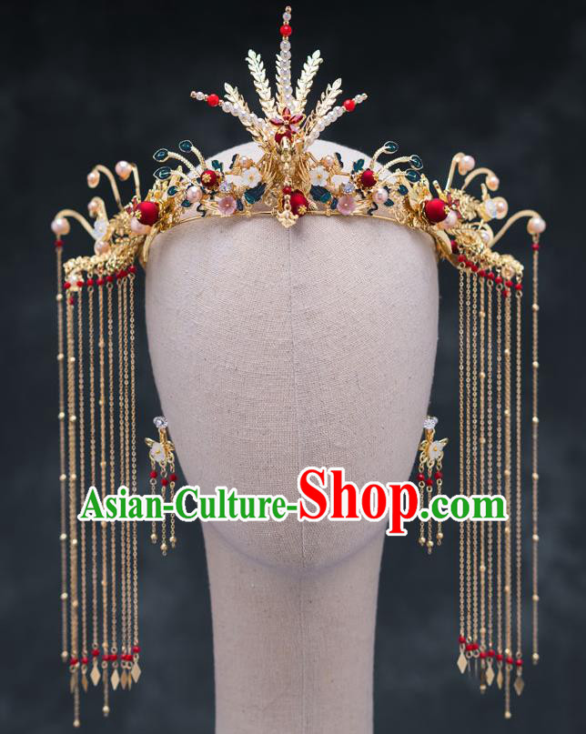 Chinese Ancient Bride Hair Accessories Wedding Phoenix Coronet Traditional Hanfu Hairpins for Women