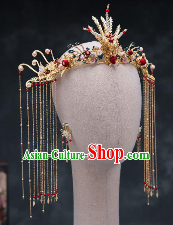Chinese Ancient Bride Hair Accessories Wedding Phoenix Coronet Traditional Hanfu Hairpins for Women