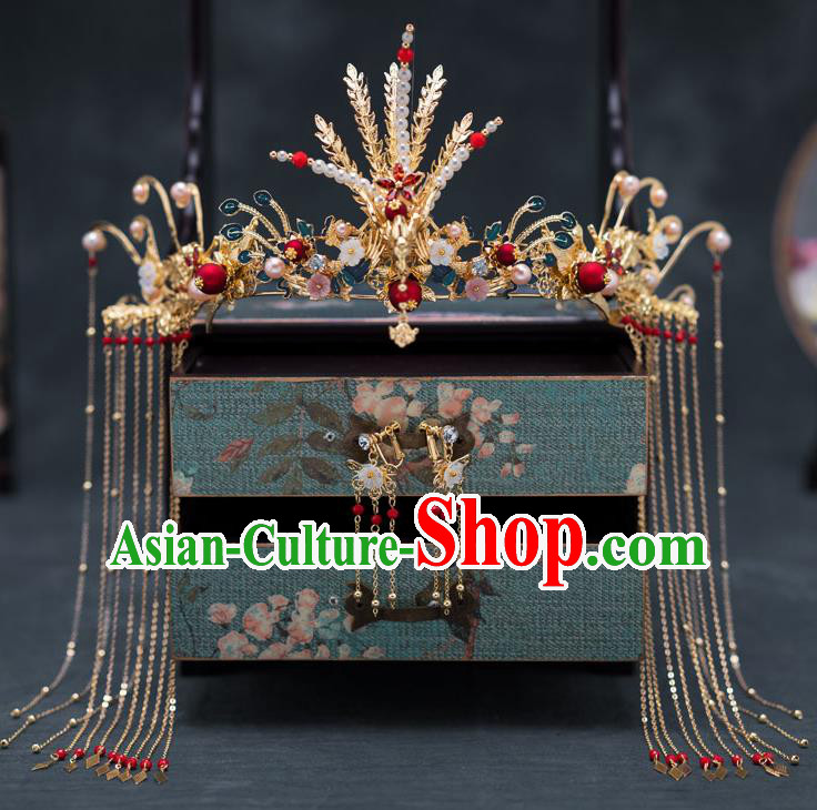Chinese Ancient Bride Hair Accessories Wedding Phoenix Coronet Traditional Hanfu Hairpins for Women