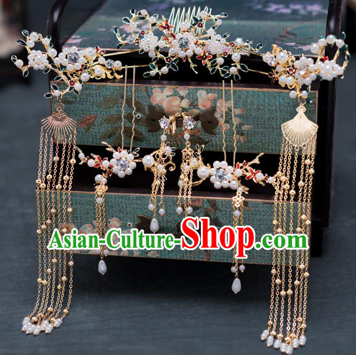 Chinese Ancient Bride Hair Accessories Wedding Hair Comb Traditional Hanfu Tassel Hairpins for Women