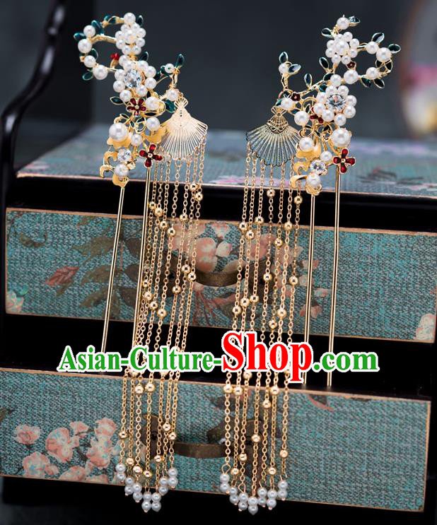 Chinese Ancient Bride Hair Accessories Wedding Hair Comb Traditional Hanfu Tassel Hairpins for Women