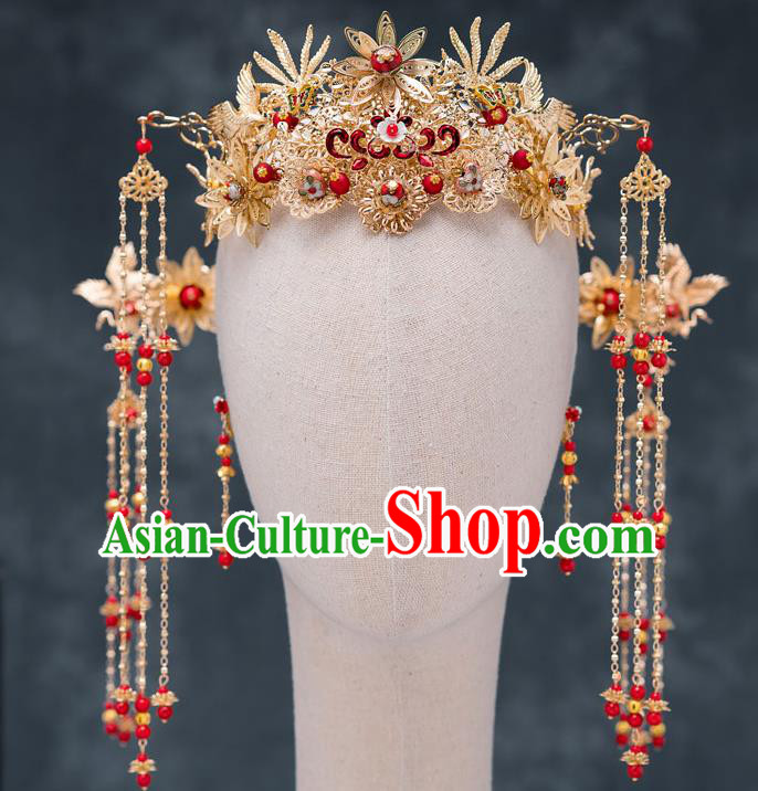 Chinese Ancient Palace Hair Accessories Traditional Wedding Hanfu Hairpins Cloisonne Phoenix Coronet for Women