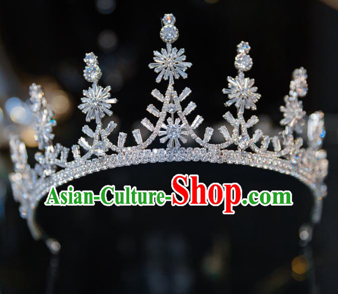 Handmade Baroque Wedding Hair Accessories Princess Zircon Snowflakes Royal Crown for Women