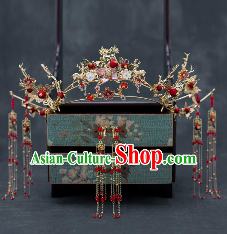 Chinese Ancient Wedding Tassel Phoenix Coronet Traditional Bride Palace Hair Accessories for Women