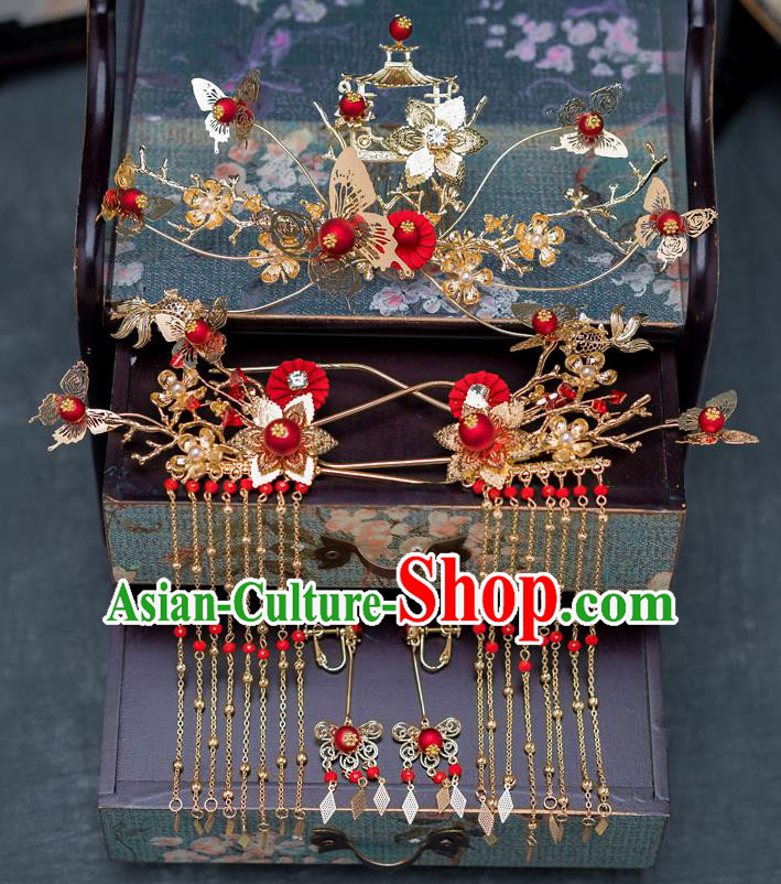 Chinese Ancient Palace Phoenix Coronet Tassel Hairpins Traditional Bride Hair Accessories for Women