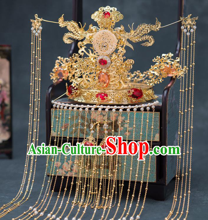 Chinese Ancient Palace Jade Phoenix Coronet Traditional Bride Hair Accessories for Women