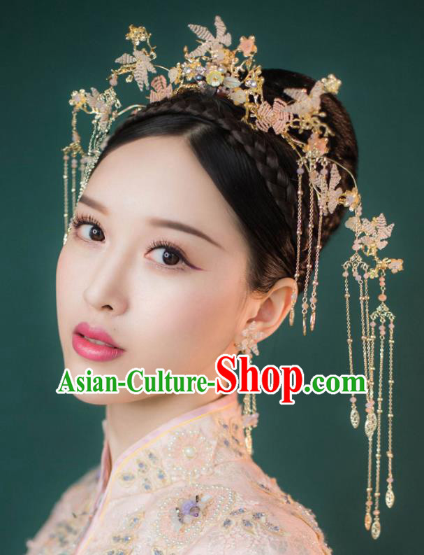 Chinese Ancient Palace Hair Accessories Traditional Bride Tassel Phoenix Coronet for Women