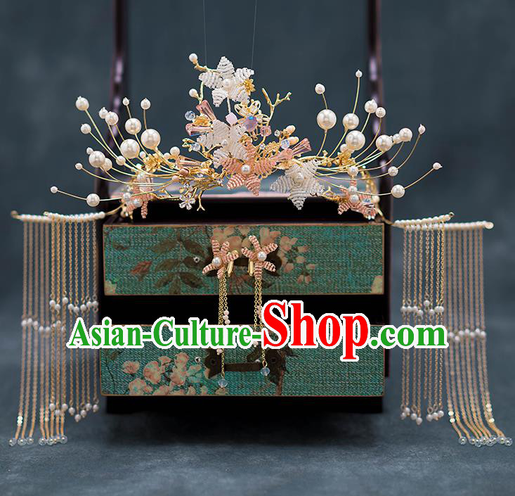 Chinese Ancient Palace Hair Accessories Hairpins Traditional Bride Tassel Phoenix Coronet for Women