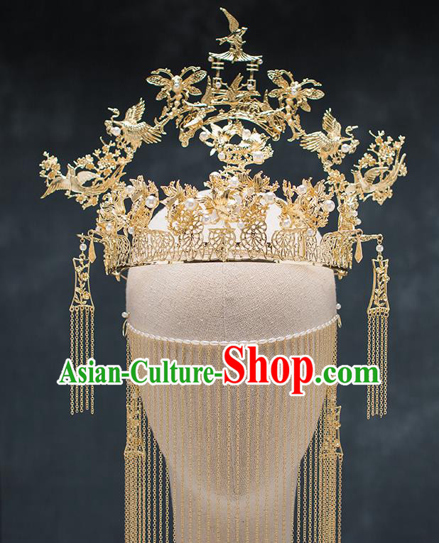 Chinese Ancient Palace Hair Accessories Hairpins Traditional Bride Pavilion Phoenix Coronet for Women