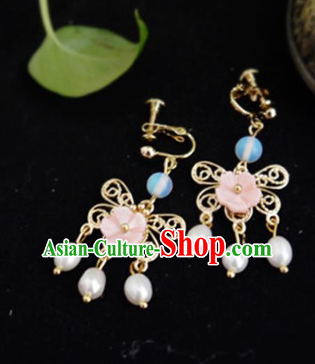 Chinese Ancient Hanfu Jewelry Accessories Traditional Wedding Pearls Tassel Earrings for Women