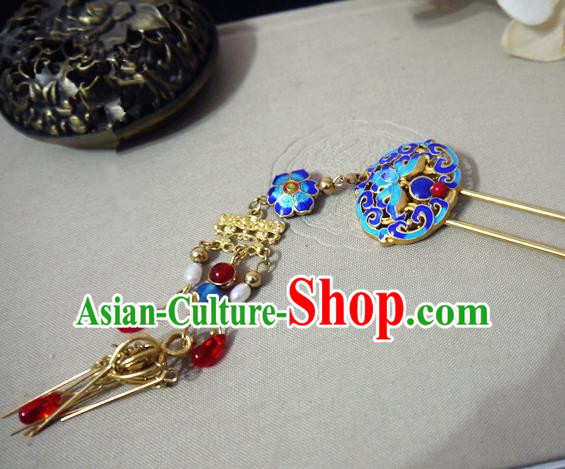 Chinese Ancient Hair Accessories Traditional Bride Hanfu Blueing Tassel Hairpins for Women