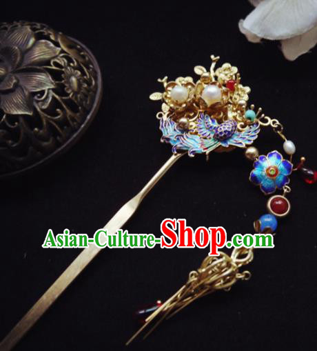 Chinese Ancient Hair Accessories Blueing Hair Clip Traditional Bride Hanfu Hairpins for Women