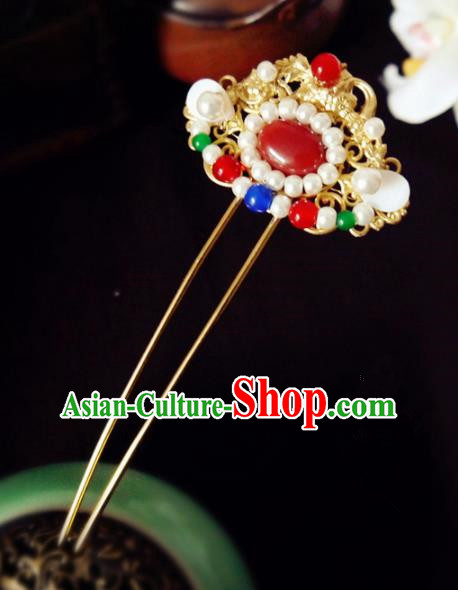 Chinese Ancient Hair Accessories Classical Pearls Agate Hair Clip Traditional Hanfu Hairpins for Women