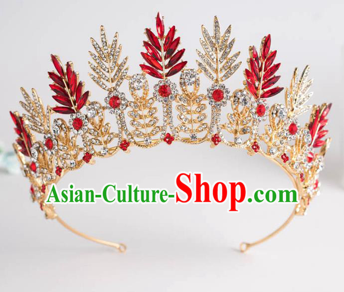 Handmade Wedding Bride Hair Accessories Baroque Princess Red Zircon Royal Crown for Women